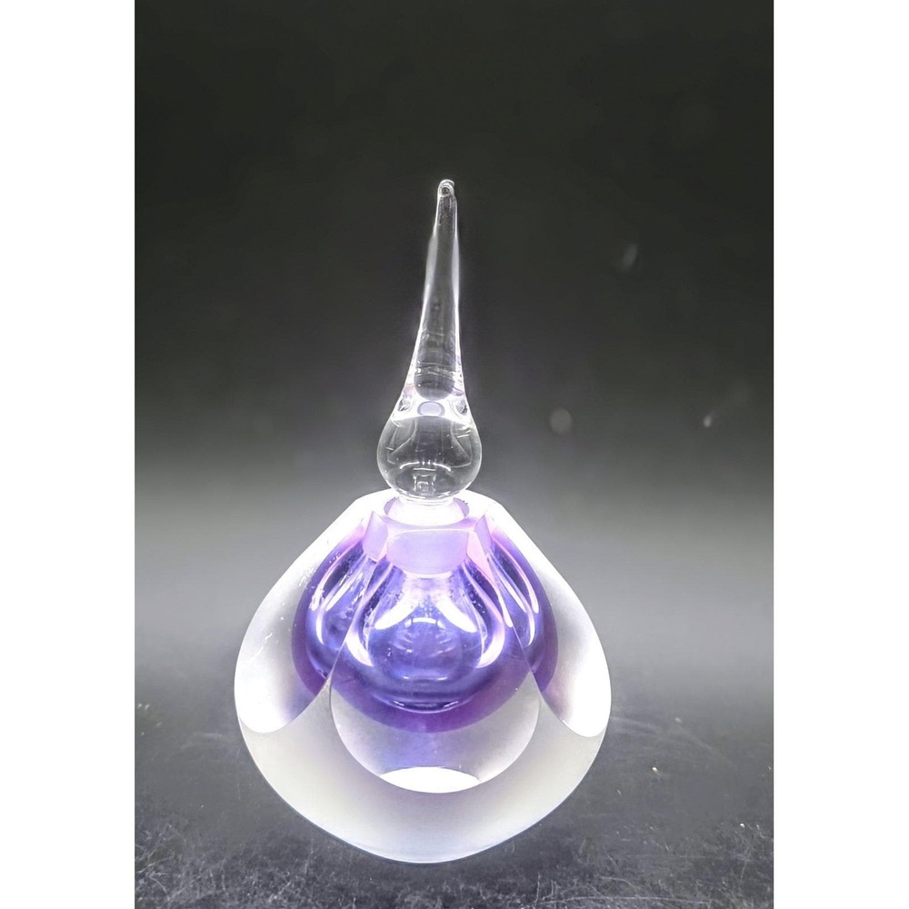 Vintage Vandermark Art Glass Lavender‎ Faceted Perfume Bottle W/ Dauber 4.75"